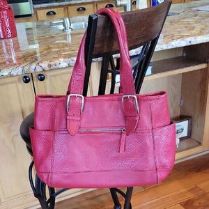 Cole Hann Pebbled Large Satchel Handbag Red